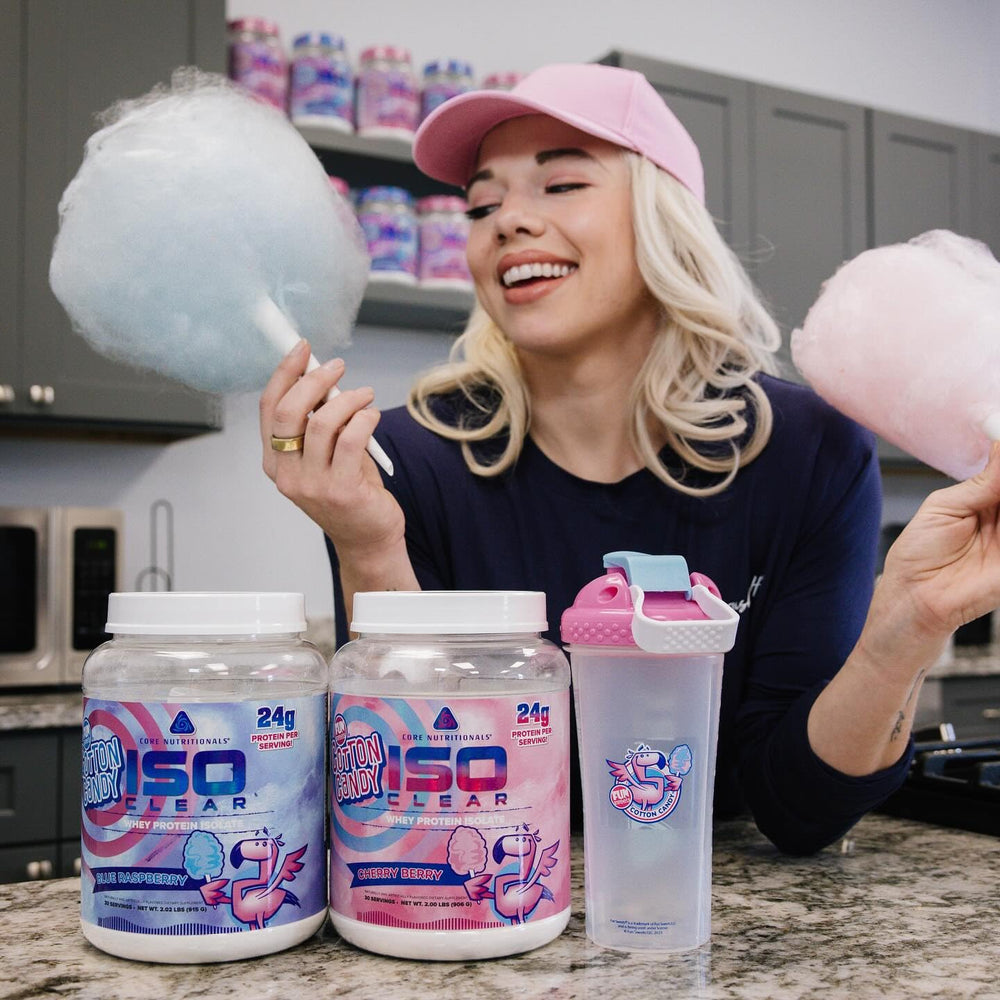 Scoop of Core Nutritionals Iso Clear powder ready for quick post-workout mix.