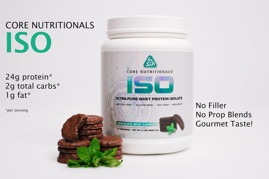 Core Nutritionals ISO Whey Protein Isolate nutrition facts highlight protein per serving