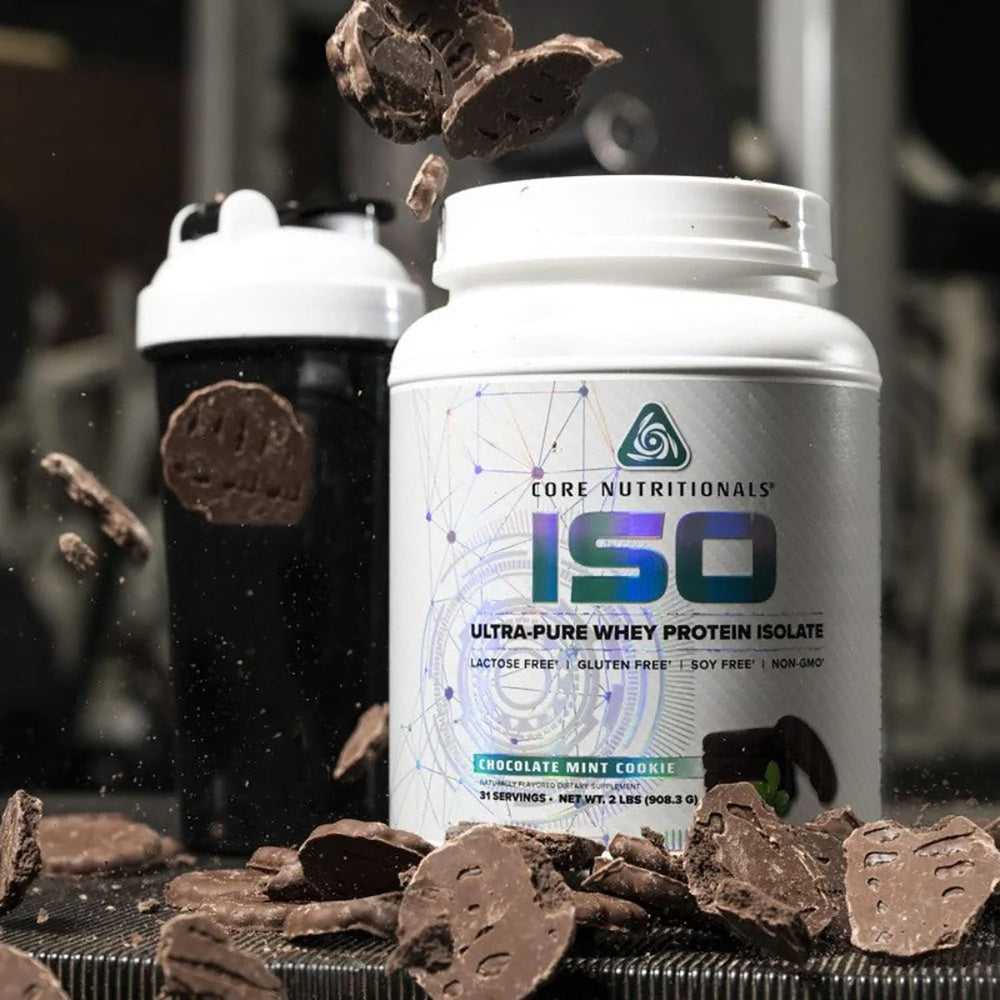Core Nutritionals ISO Whey Protein Isolate shake being poured for smooth texture