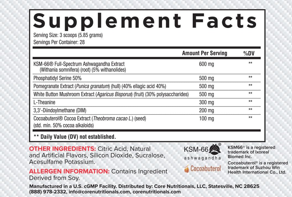 Core Nutritionals Platinum Hard label front showing key ingredients.