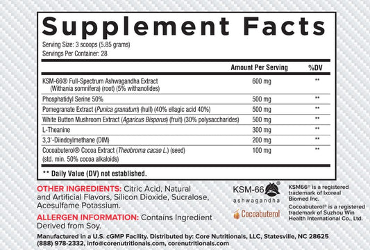 Core Nutritionals Platinum Hard label front showing key ingredients.