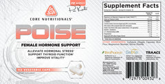 Core Nutritionals Poise ingredient panel features DIM and chaste berry.