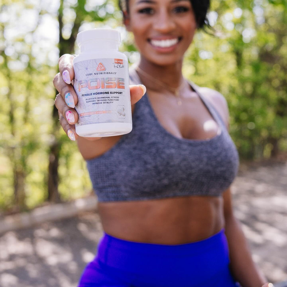 Core Nutritionals Poise label details show antioxidant-rich formula.