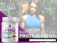 Core Nutritionals Pro Sustained Release shake in glass shows mixability and Fruity Cereal taste.
