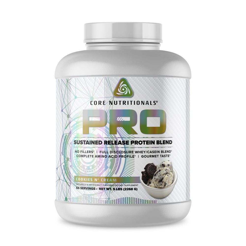 Core Nutritionals Pro sustained-release whey bottle front supports daily fueling and recovery