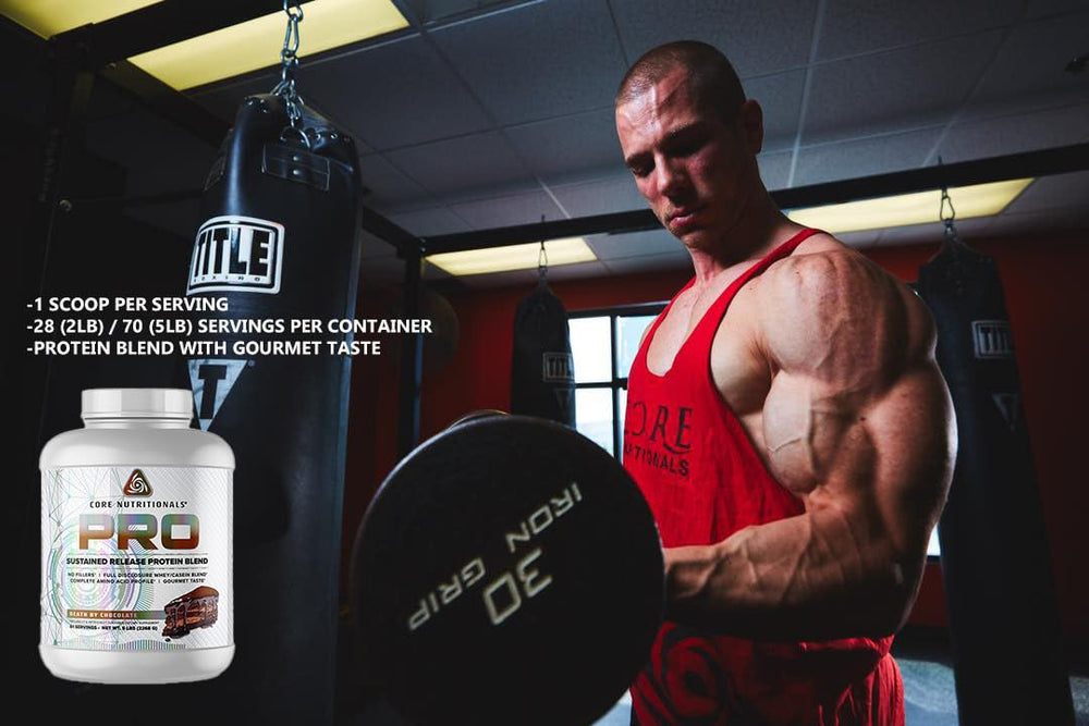 Core Nutritionals Pro sustained-release whey label closeup shows digestive enzymes for better absorption