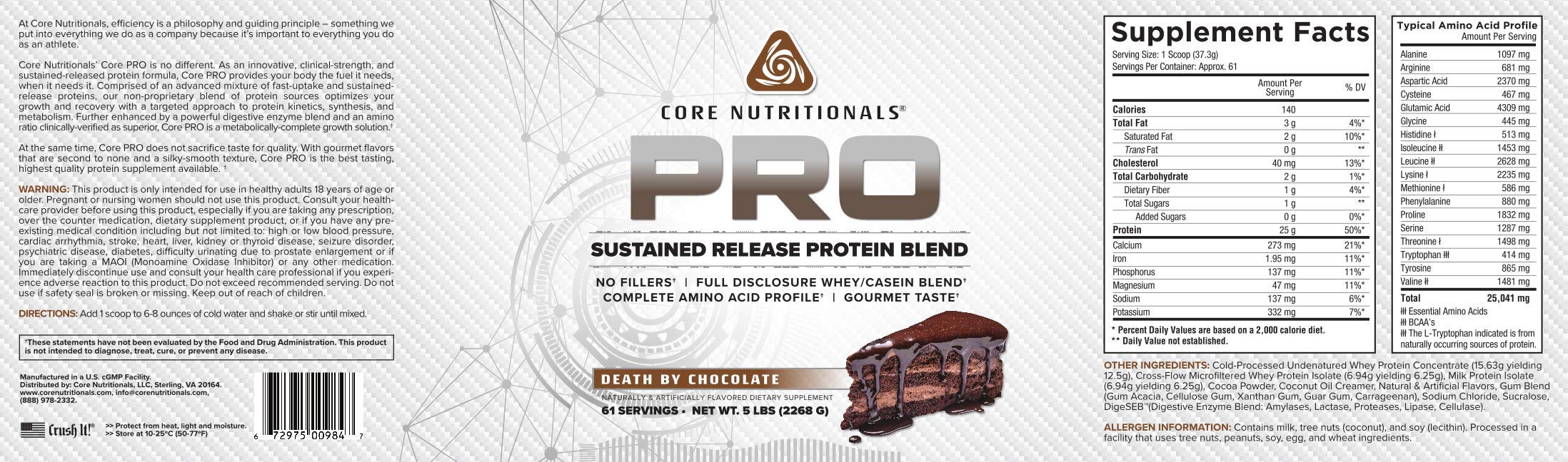 Core Nutritionals Pro Sustained Release shake in Death by Chocolate for convenient, on-the-go fueling.