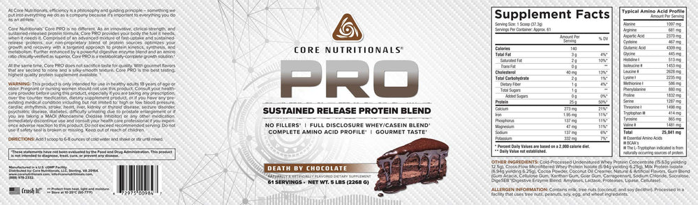 Core Nutritionals Pro Sustained Release shake in Death by Chocolate for convenient, on-the-go fueling.