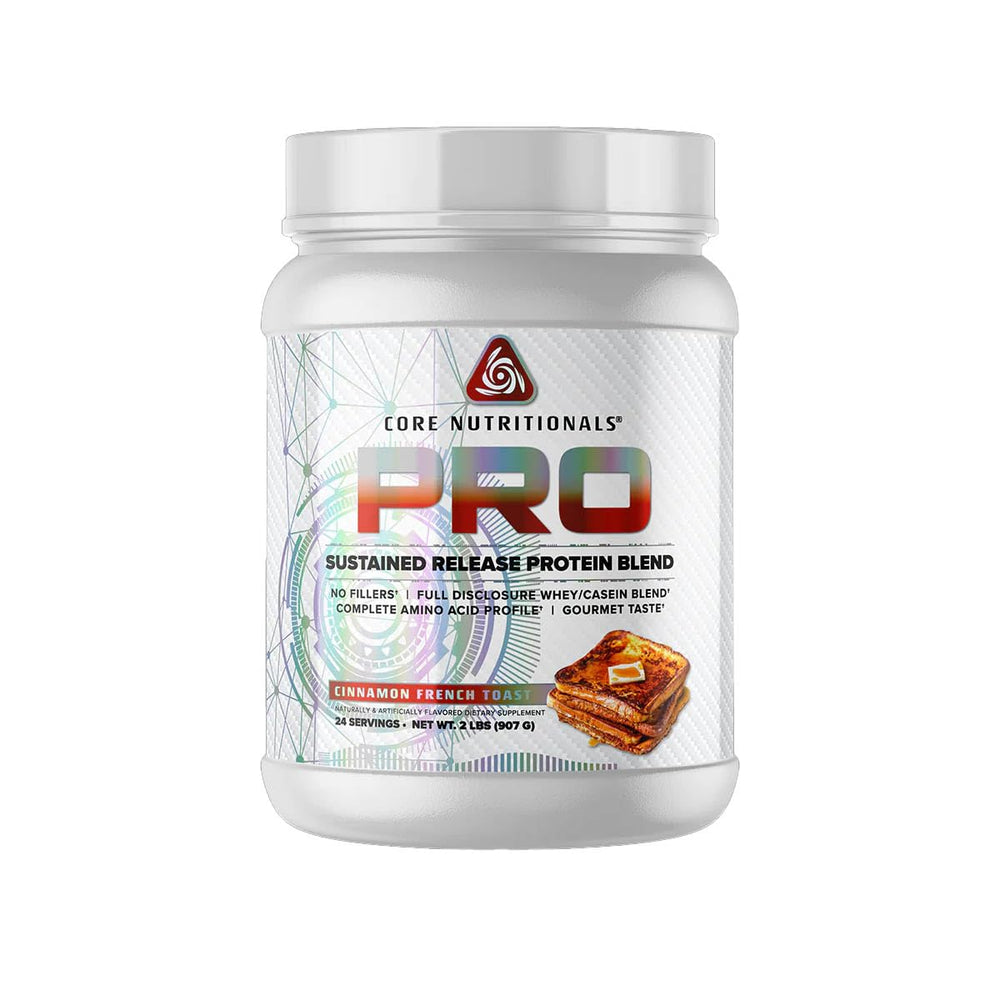 Core Nutritionals Pro sustained-release whey tub supports steady recovery.