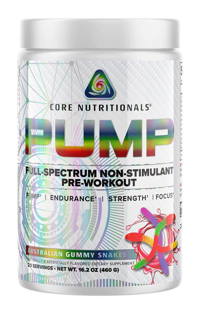 Core Nutritionals Pump jar-front highlights non-stimulant pre-workout for steady energy