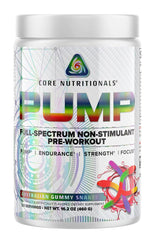 Core Nutritionals Pump jar-front highlights non-stimulant pre-workout for steady energy