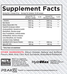 Core Nutritionals Pump label close-up highlights PeakO2 and N03T for performance support.