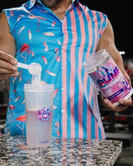 Core Nutritionals Pump tub on gym bench signals on-the-go training support.