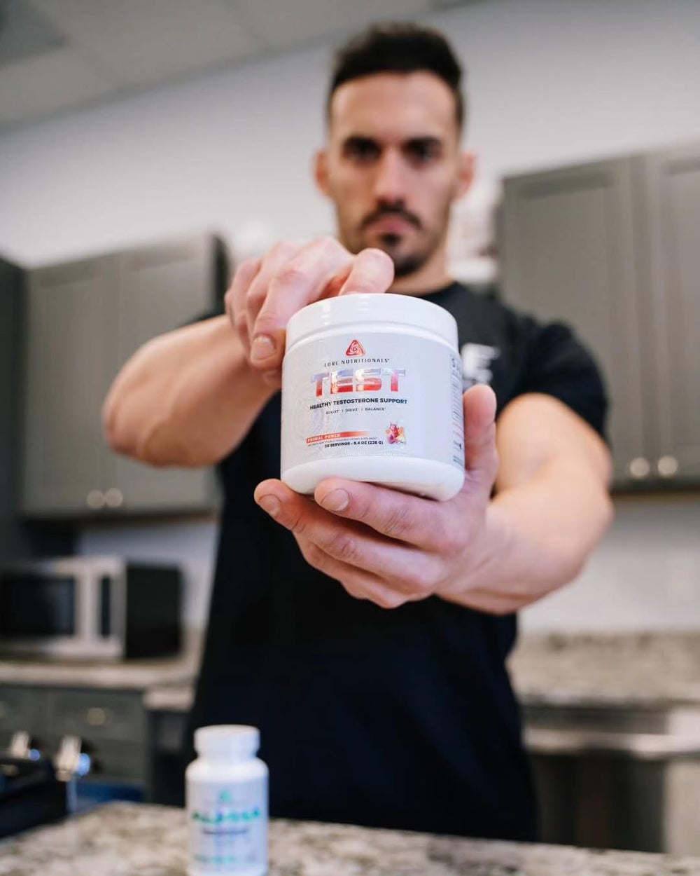 Core Nutritionals TEST tub label emphasizes vitality blend for everyday energy