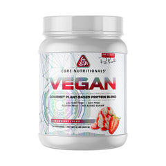 Core Nutritionals Vegan Gourmet Protein Strawberry Cream bottle pour for post-workout recovery