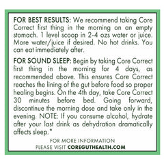 Core Origins Core Correct ingredients label highlighting the key glutamine ingredient.