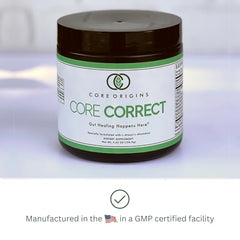 Core Origins L-Alanyl-L-Glutamine powder close-up highlighting absorption-friendly formula.