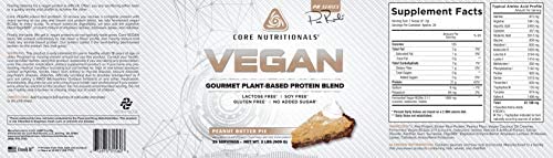 Pea and brown rice protein blend shown in Core VEGAN packaging.