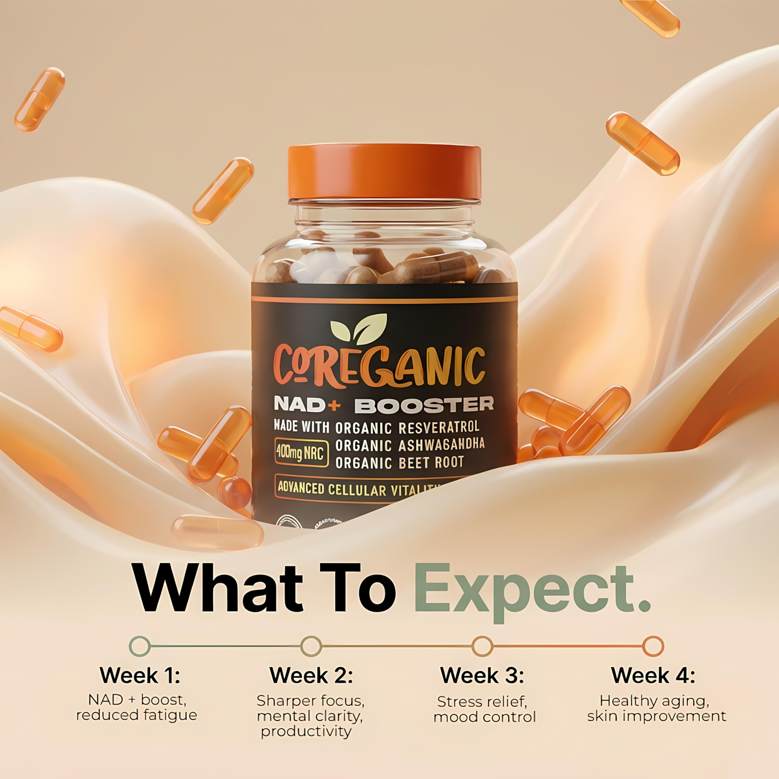 Coreganic Clean NAD+ bottle back showing ingredients and usage guidance