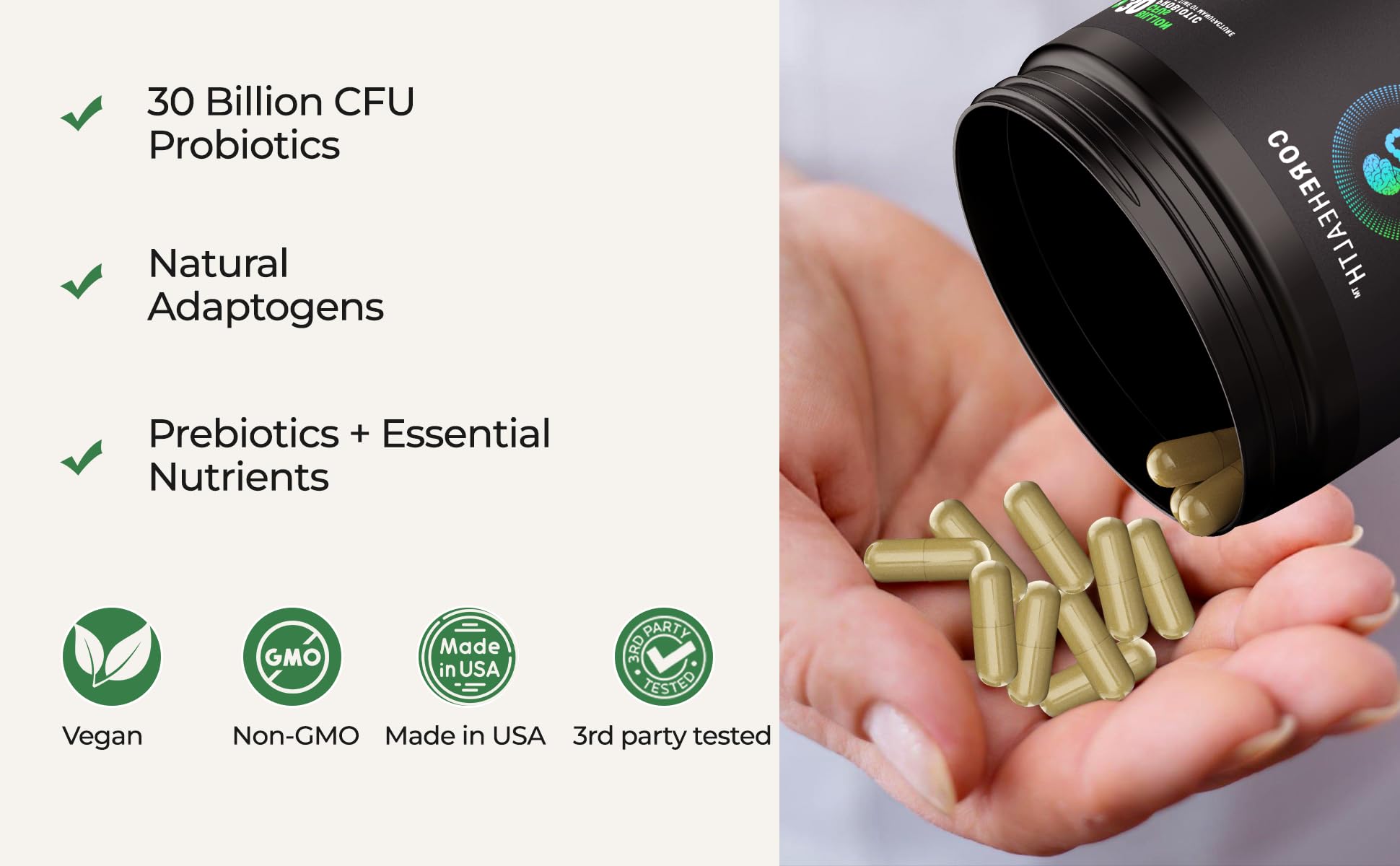 COREHEALTH Stress mood support icon illustrating daily adaptogen benefits.