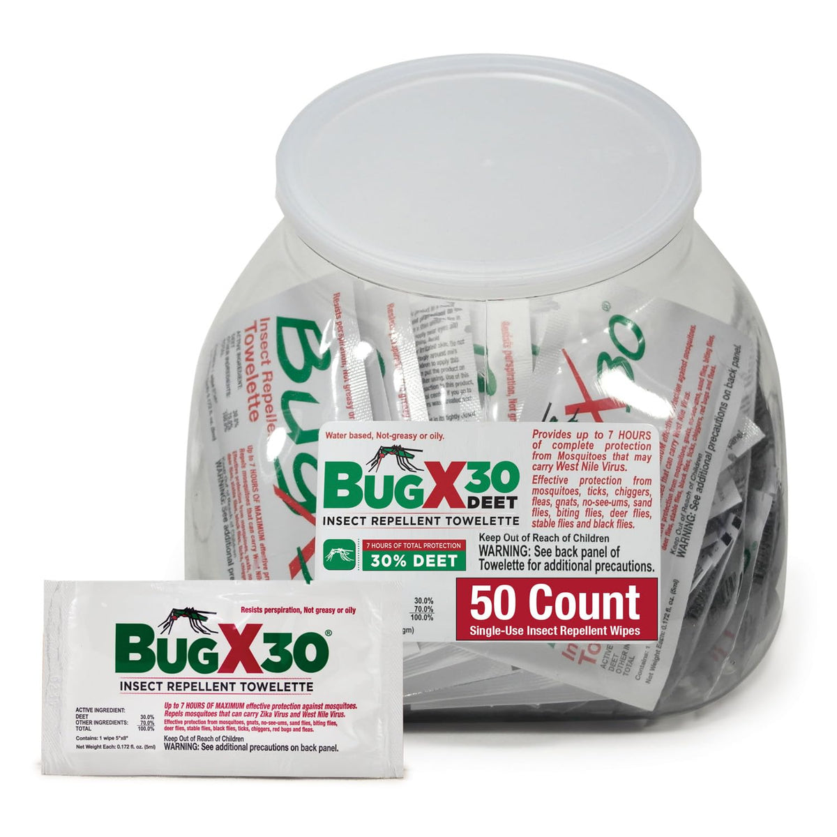 CoreTex Bug X 30 wipes in packaging offering portable insect protection