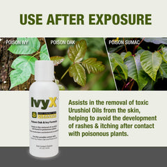 CoreTex Ivy X bottle back-label with usage instructions for post-exposure cleansing