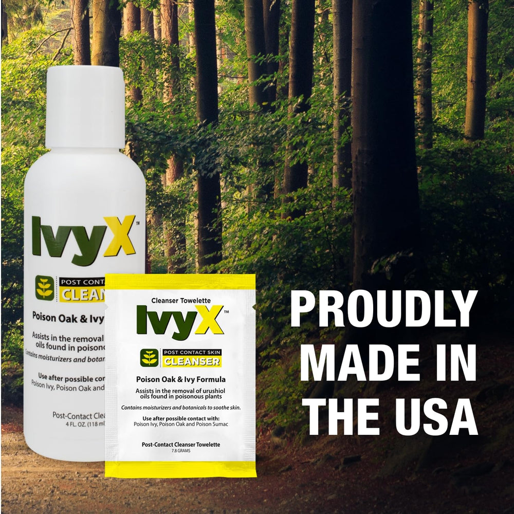 Hand applying Ivy X lotion demonstrates easy post-exposure cleansing action