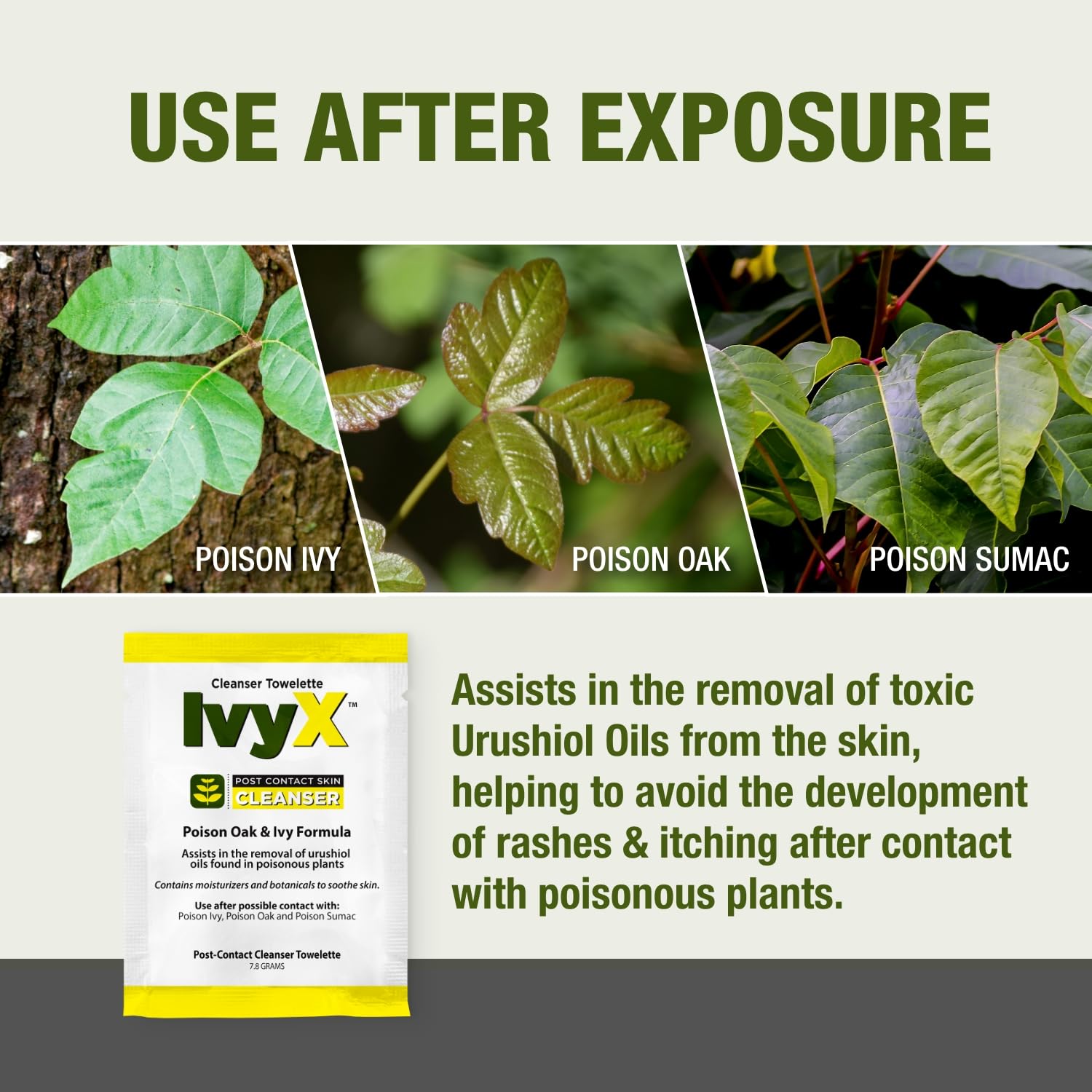 CoreTex Ivy X post-contact wipes pack back with instructions and ingredients