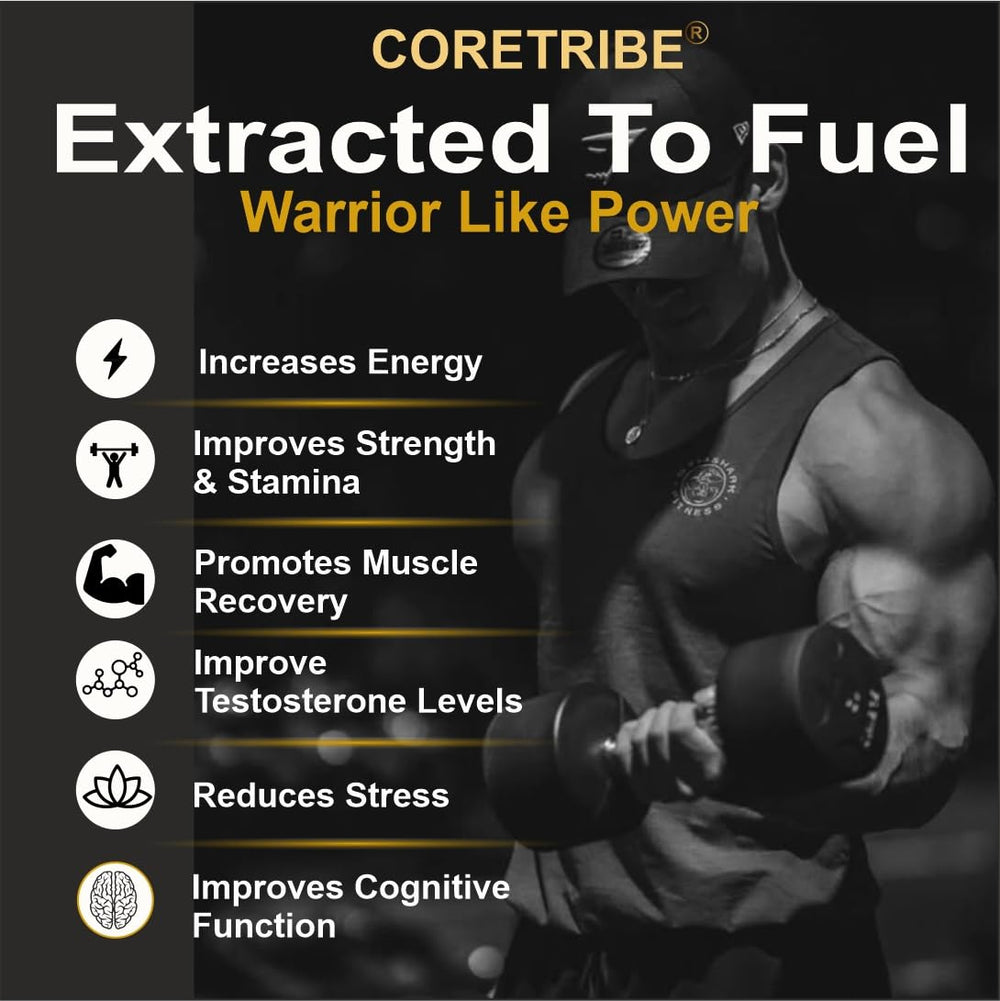 Coretribe Royal Shilajit Resin closeup shows dark glossy texture for vitality.