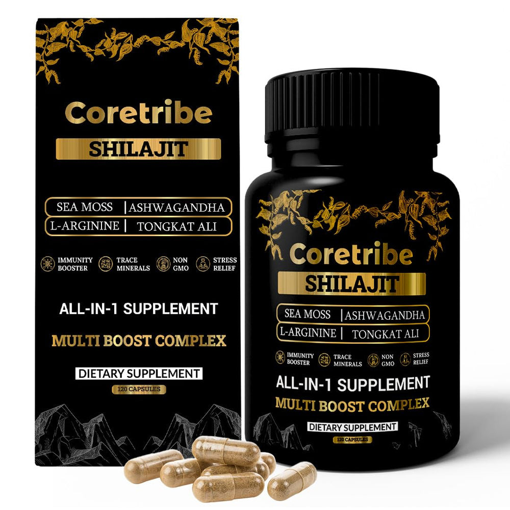 Coretribe Shilajit bottle front view showing energy support cue