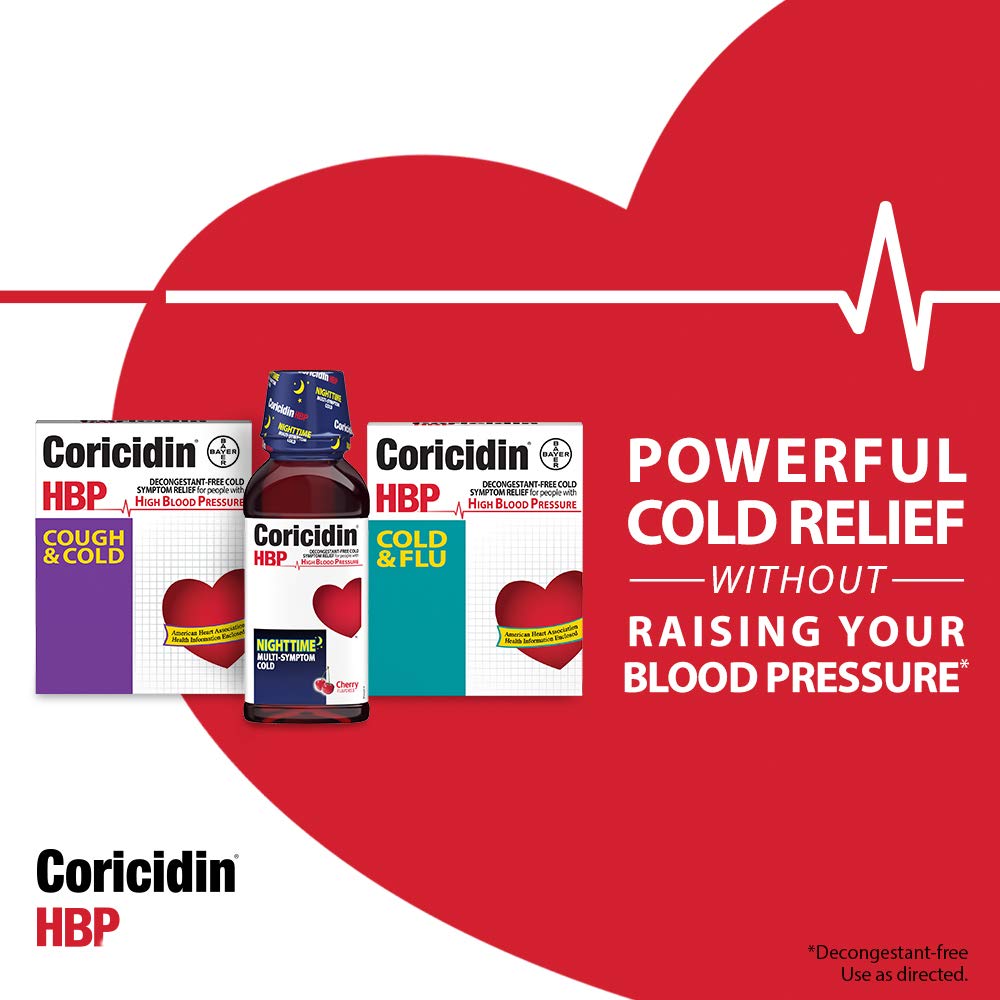 Coricidin HBP brand logo signaling trusted high blood pressure cold relief.