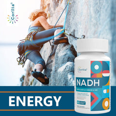 Corllia NADH bottle and capsules on desk for daily routine