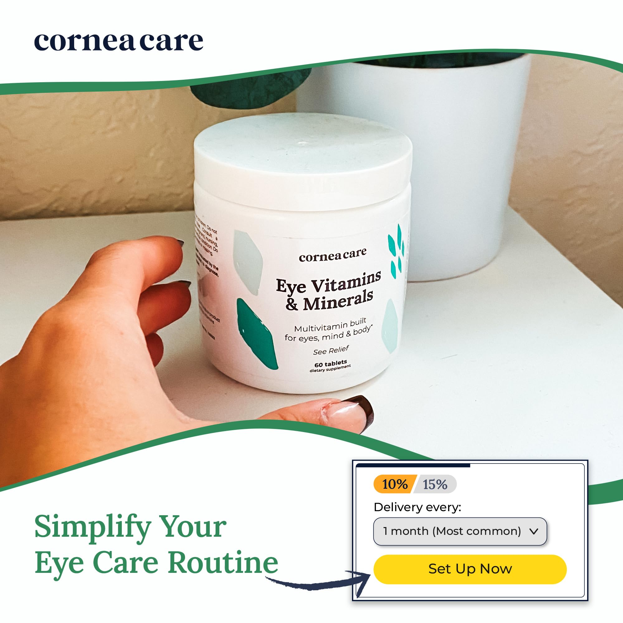 CorneaCare label closeup reveals ingredients and certifications from trusted bodies.