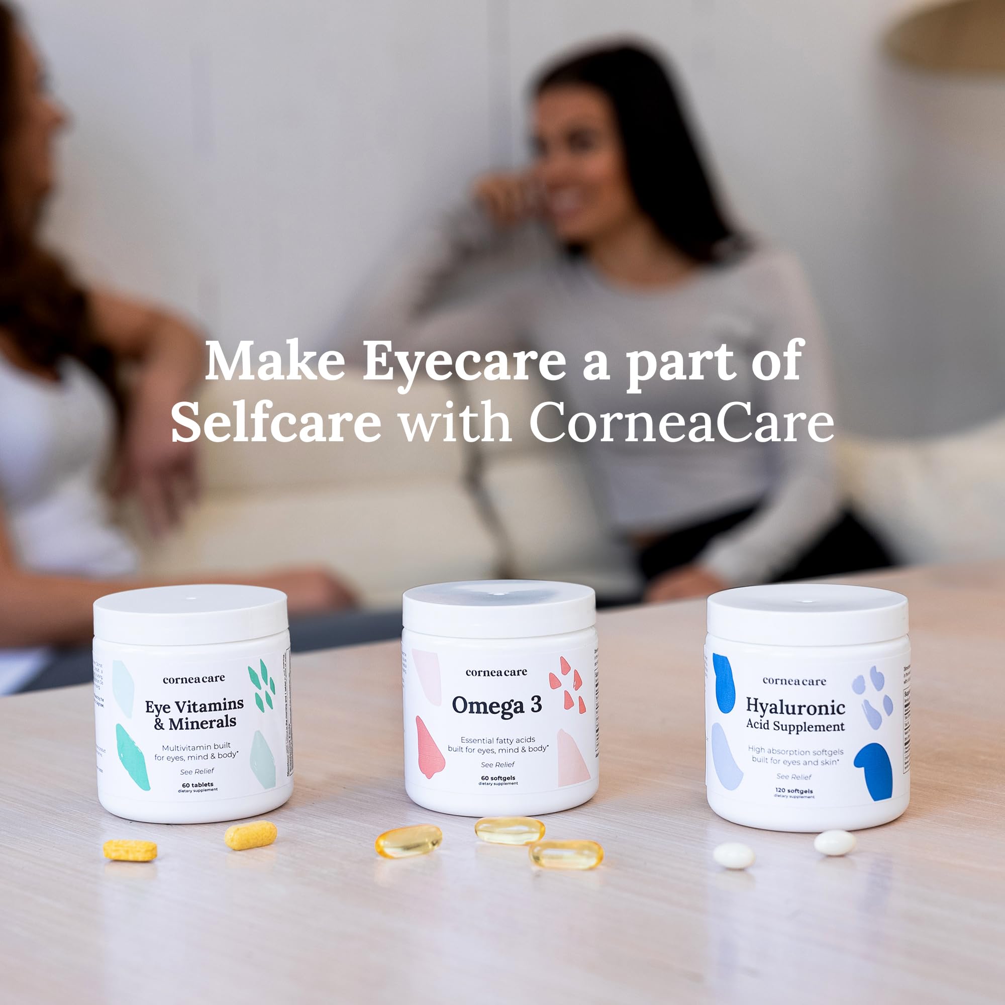CorneaCare packaging and branding on premium eye health supplement.
