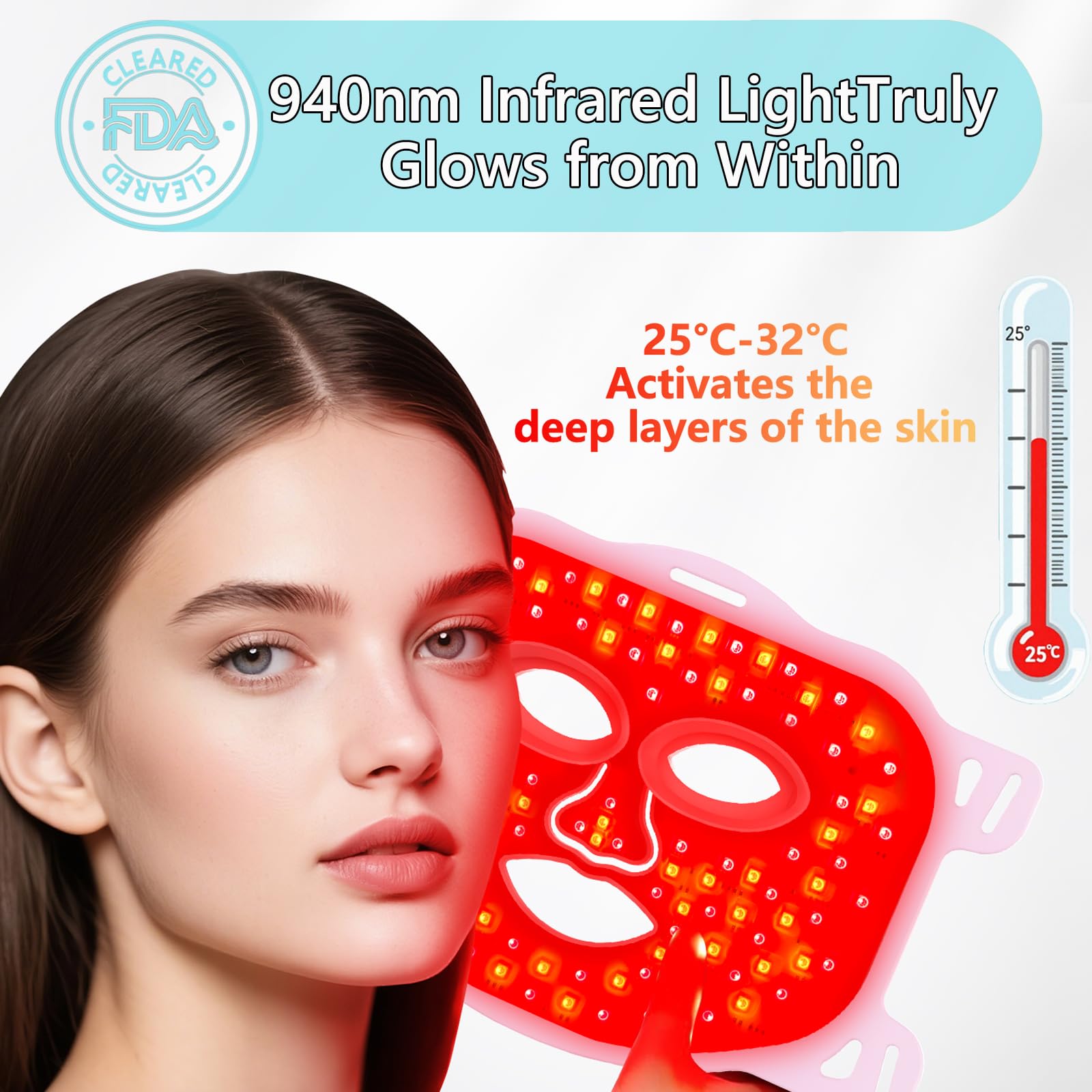 Coroever Red Light Face Mask heating control panel close-up