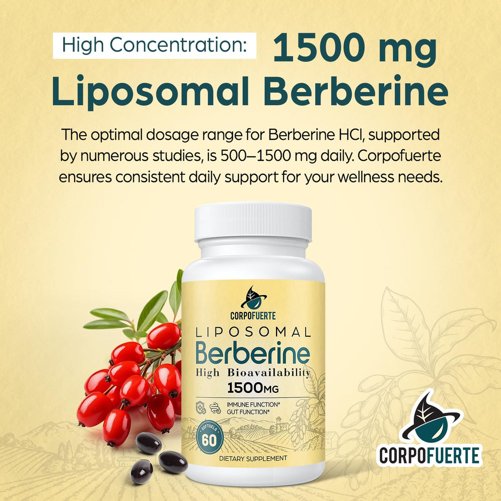 Corpofuerte berberine HCl label with third-party testing seal.