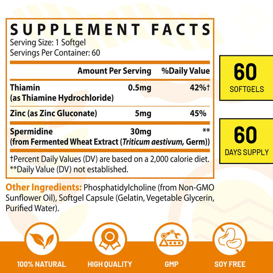 CORPORALIGHT spermidine softgel closeup shows compact capsule designed for absorption.