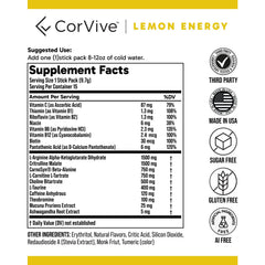 CorVive Energy lemon stick being poured into a glass.