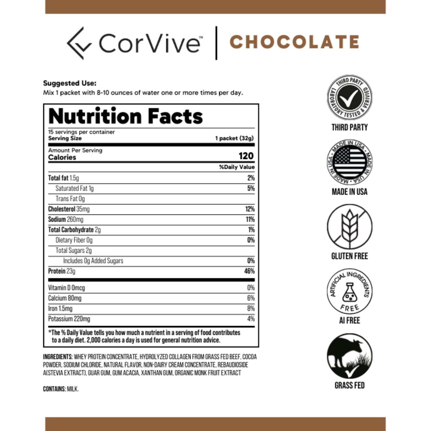 Packaging close-up emphasizing clean ingredients and grass-fed sourcing.