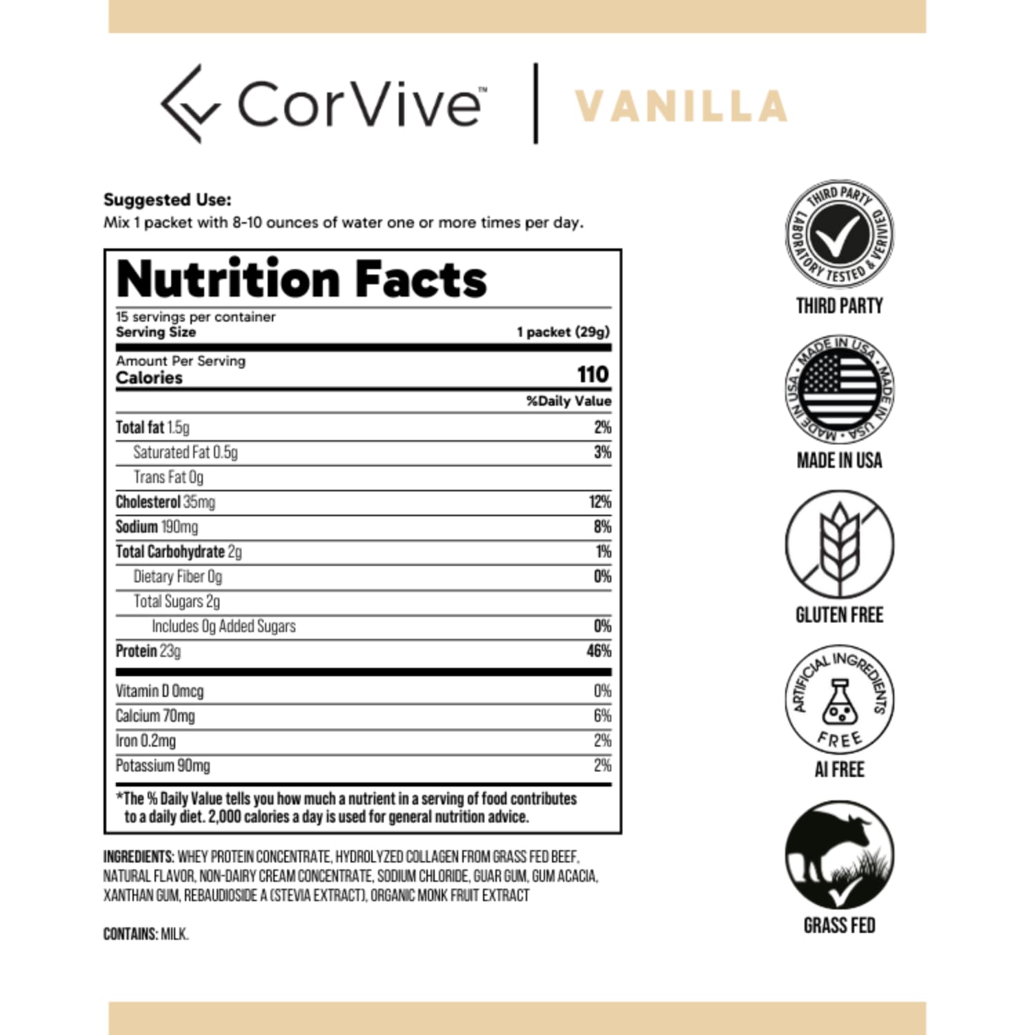CorVive whey and collagen close-up highlights powder texture