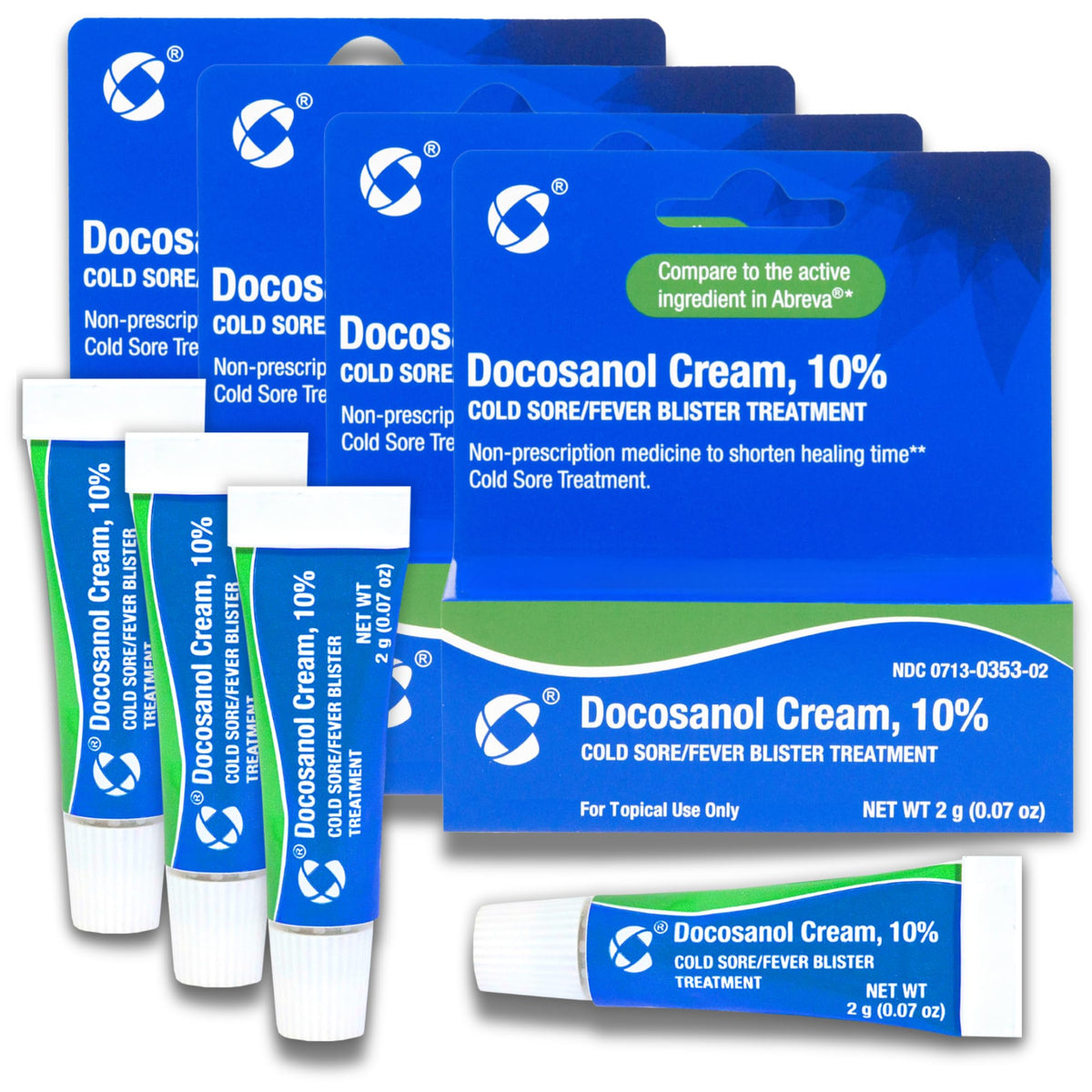 Cosette Docosanol 10% tube for face and lips, portable on-the-go relief.