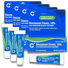 Cosette Docosanol 10% tube for face and lips, portable on-the-go relief.
