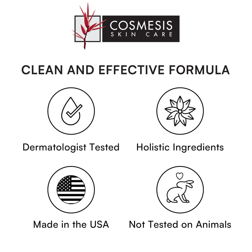 Cosmesis Resveratrol Serum skin application image suggests gentle layering for radiance.