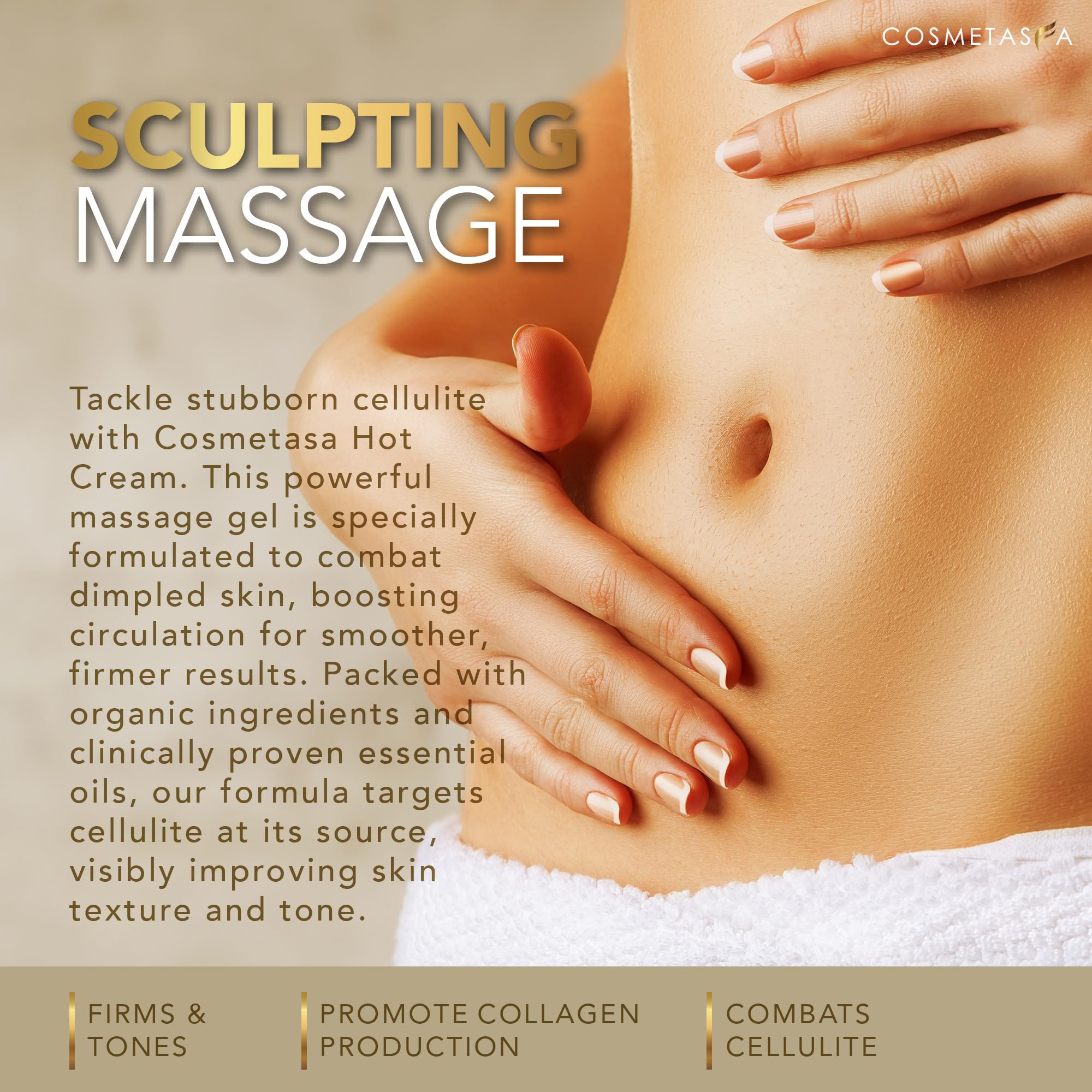 Cosmetasa firm-toning oil on skin during massage for smoother appearance