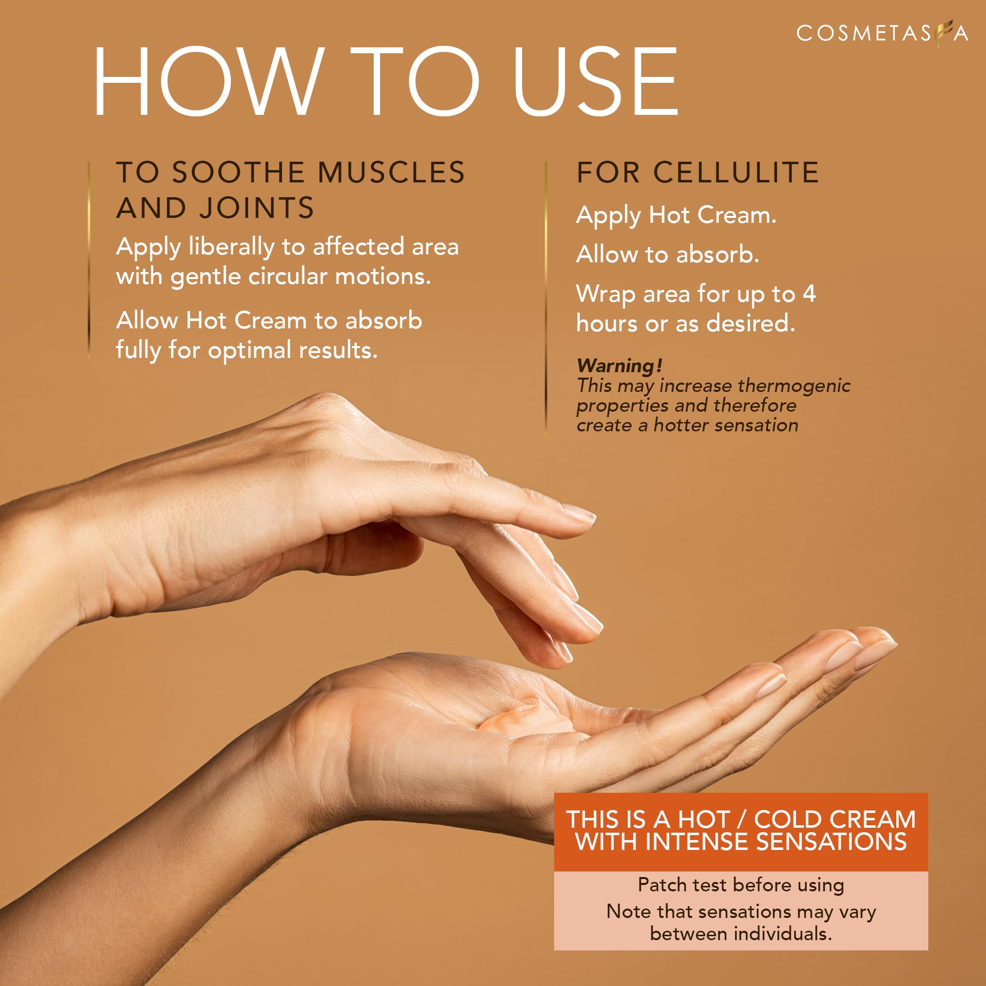 Cosmetasa muscle-relaxation gel in use with warm soothing sensation after workout