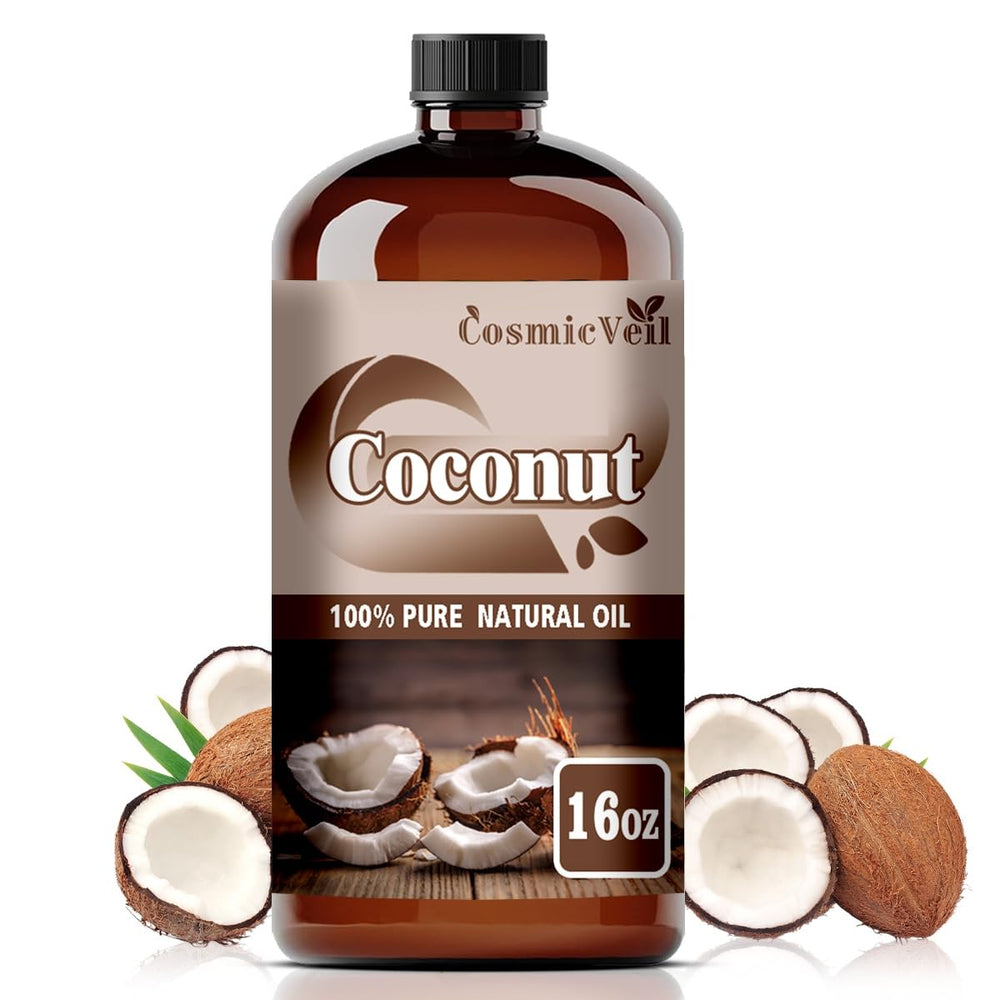 CosmicVeil Coconut Essential Oil bottle with dropper for easy diffusion.