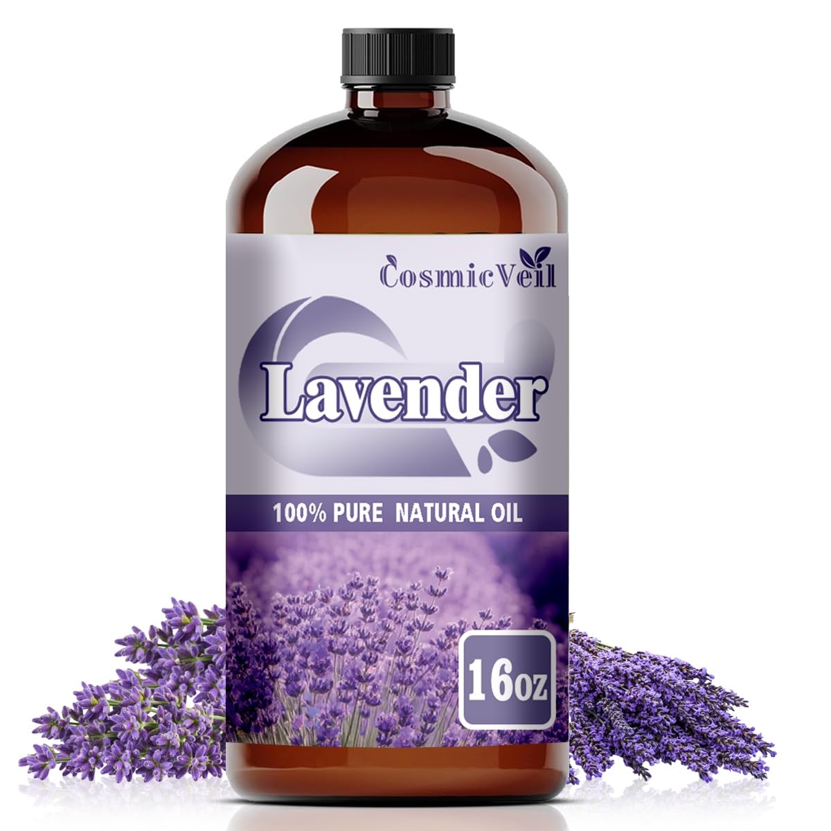 CosmicVeil Lavender Oil in amber bottle for pure diffusion in diffusers.