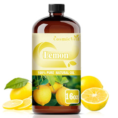 CosmicVeil Lemon essential oil bottle 16oz for diffusers and home fragrance.