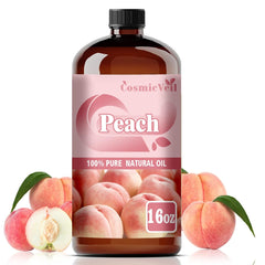 CosmicVeil Peach fragrance oil bottle close-up in amber glass preserving purity.
