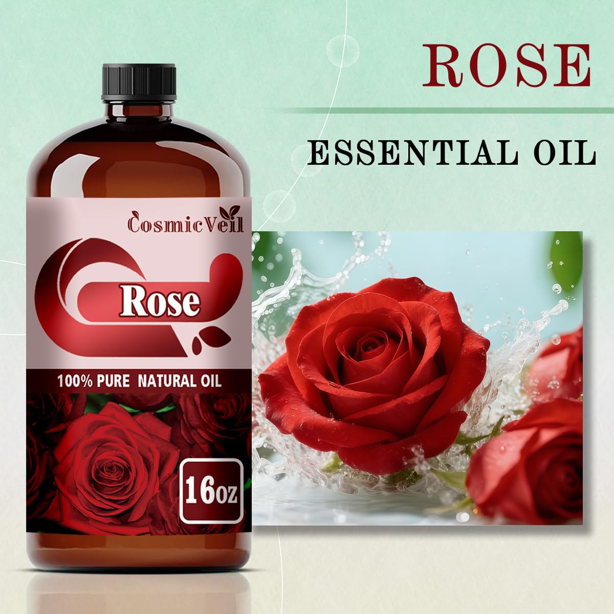 CosmicVeil Rose essential oil in amber glass preserves purity for diffusers